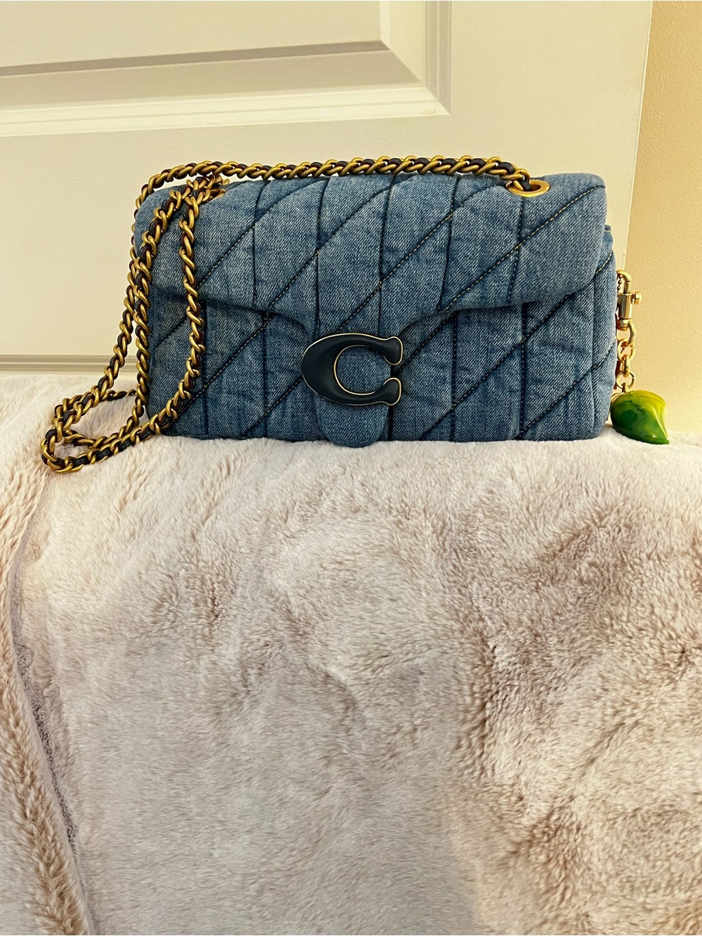 Coach Quilted Denim Crossbody with Gold Chain